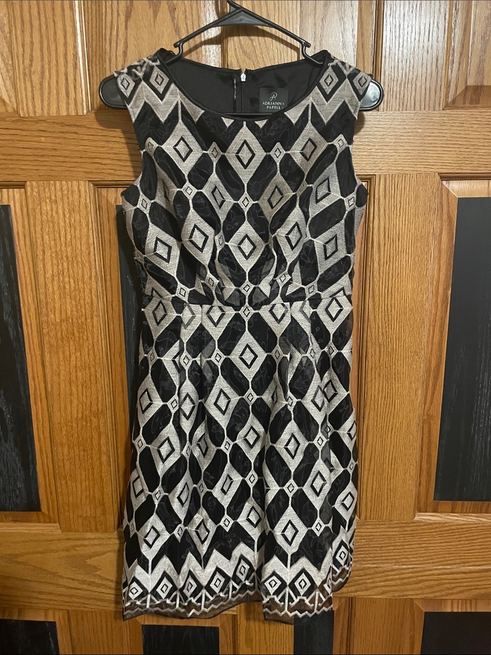 Adrianna Papell Black and Silver Geometric Sleeveless Mini Dress